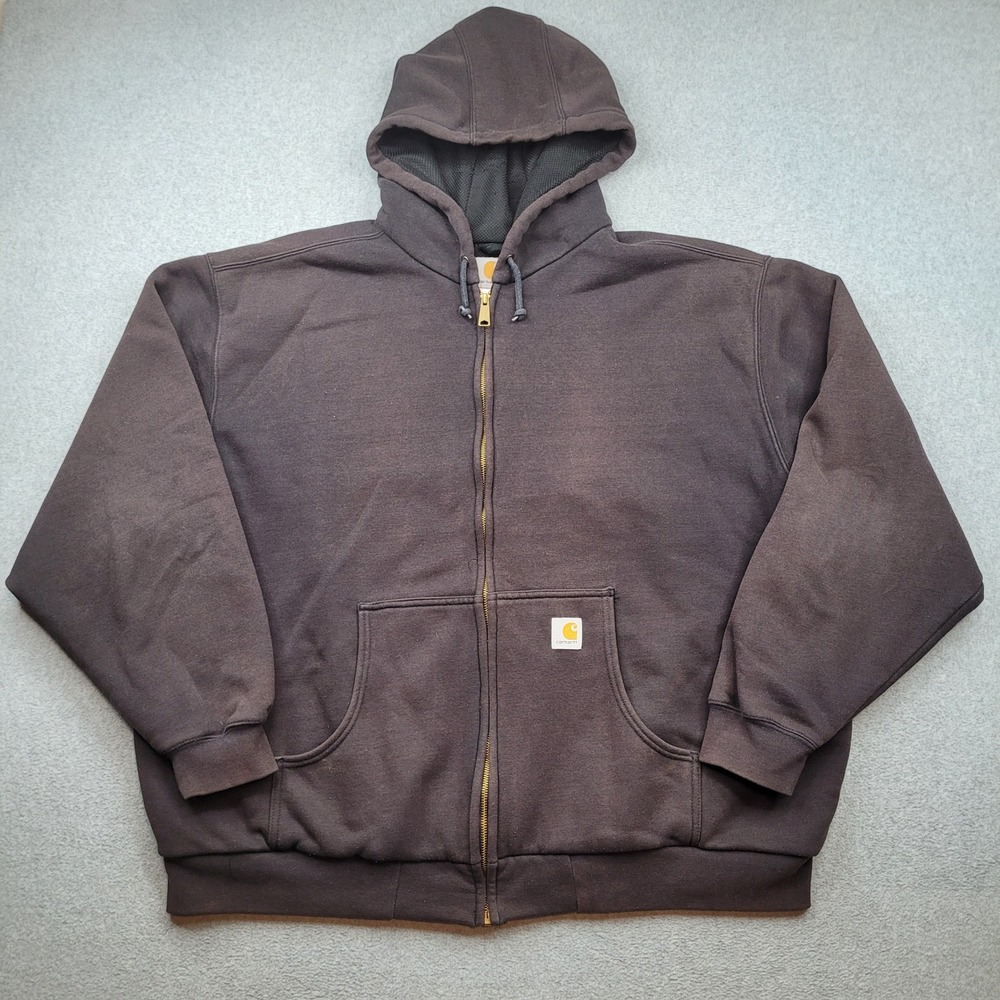 Carhartt Full Zip Hoodie Mens 2XL Brown Heavyweight Thermal Lined Workwear